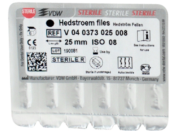 Pilniki Hedström 73/ 08 25mm sterylne 6szt.